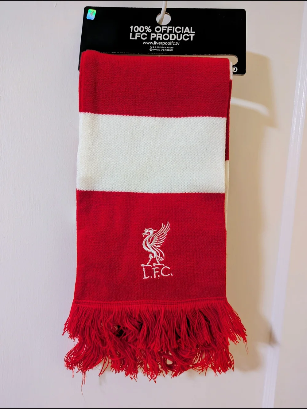 2012 ​Official Liverpool FC Scarf Red White Knit Bar Fringe Soccer Football Fan